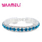 Top Sale 925 Sterling Silver Color Bracelets Full AAA Zircon Austrian Crystal Femme Women Link Chain Jewelry Bangles 14 Colors