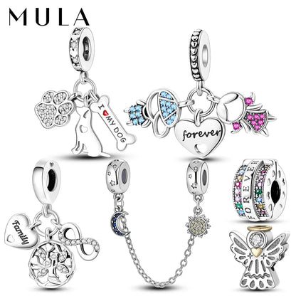 MULA 1PC Silver Plated Charms Fit Original Snake Chain Bracelet DIY Clip Bead For Jewelry Gift