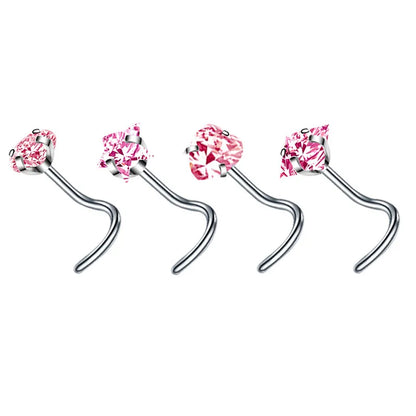 4PCS Surgical Steel Heart Nose Ring Stud Pack Real Star L Shape Nose Piercing Stud Set Square Nose Rings Set Piercing Nariz Lote