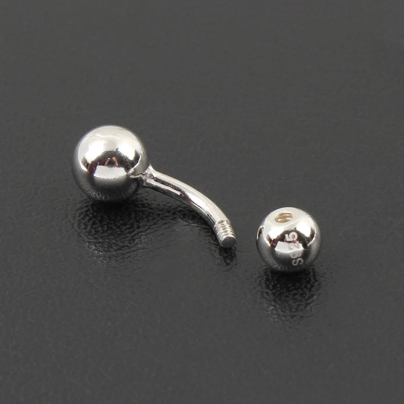 925 sterling silver body jewelry women piercing S925 belly button ring free shipping double ball arc rod fine thin thick pin