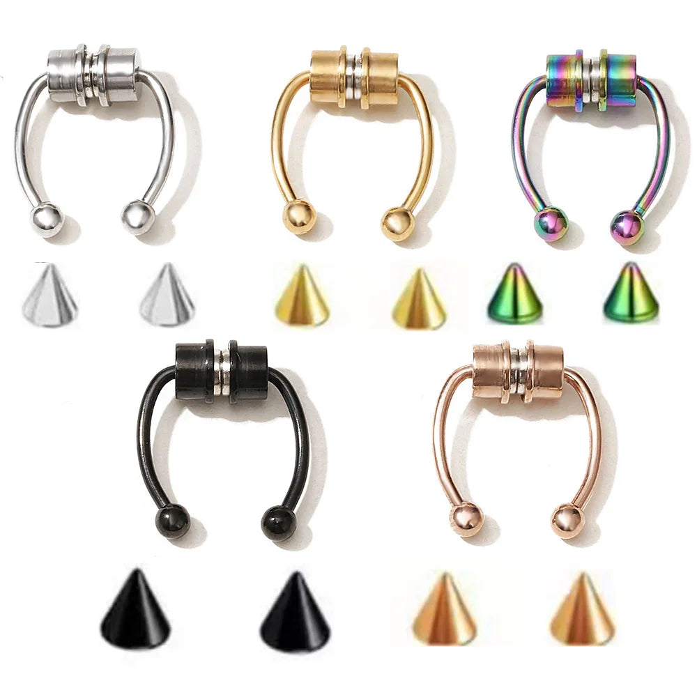 1pcs Fake Piercing Nose Ring Steel Nose Piercing Hoop Septum Rings For Women Fashion Body Jewelry Gifts Magnetic Fake Piercing