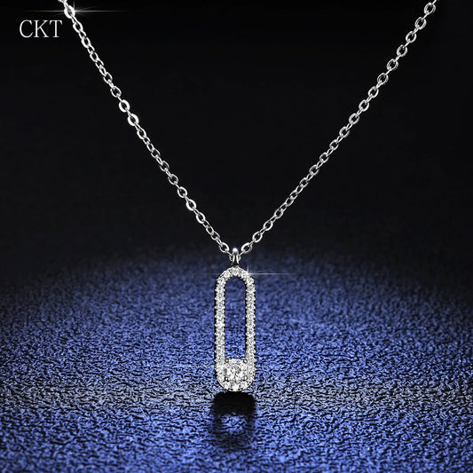 Luxury White Gold 18K Pendants Moissanite Diamond Ins Necklace for Women Pin Necklace Clavicle Chain Platinum Pt950 Jewelry