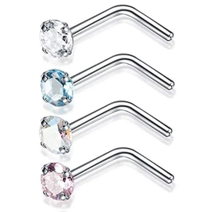 4PCS Surgical Steel Heart Nose Ring Stud Pack Real Star L Shape Nose Piercing Stud Set Square Nose Rings Set Piercing Nariz Lote