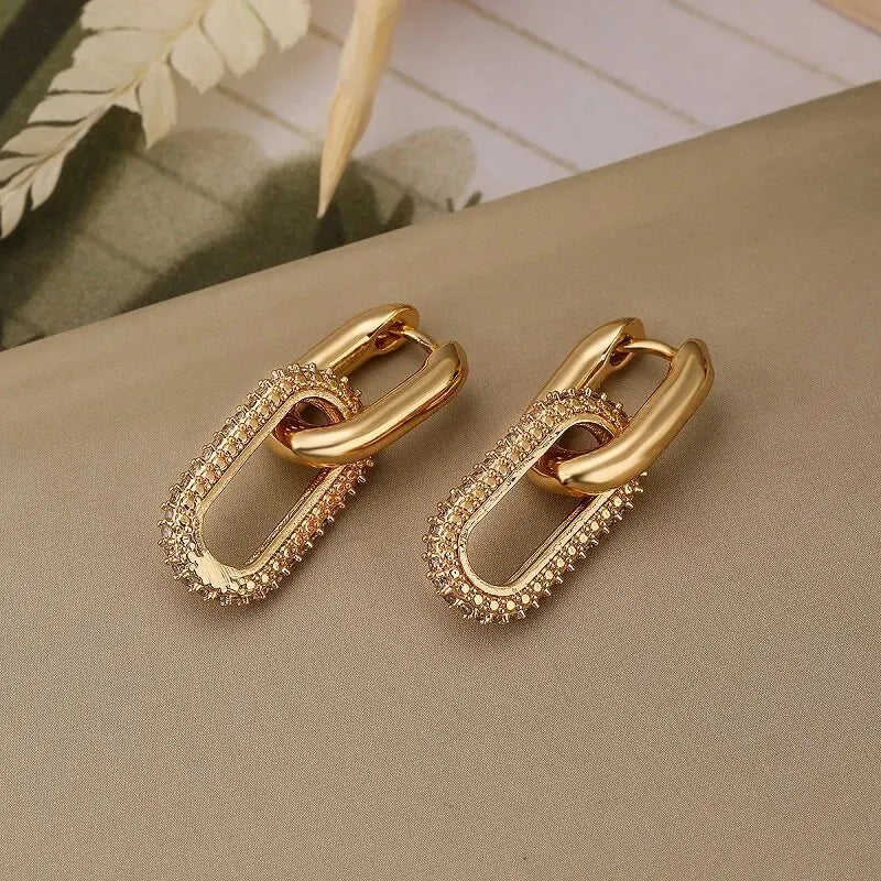 Shiny Rhinestone Geometric Earrings Ladies Fashion Light Luxury Elliptical Double Ring Earrings Exquisite Party Accessories