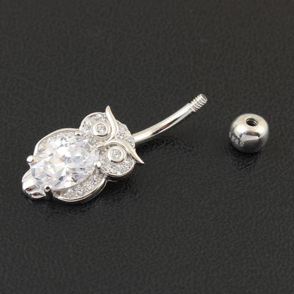 Belly button ring real 925 sterling silver navel ring owl nighthawk bird of Minerva body jewelry free shipping piercing jewelry