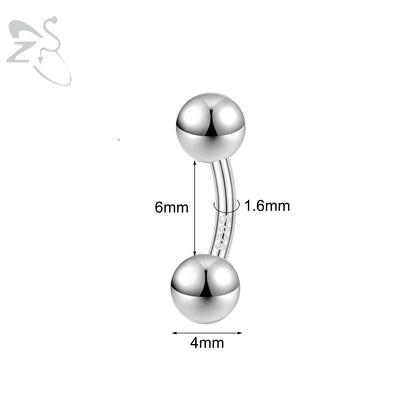 ZS 1PC Solid 925 Silver Curved Barbell Belly Ring Silver Color Belly Button Ring Minimalist Navel Piercing Eyebrow Rook Piercing