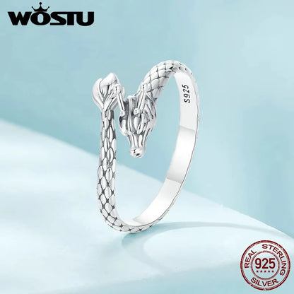 WOSTU Vintage 925 Sterling Silver Dragon Opening Ring For Women Lucky Gothic Animal Stackable Rings Party Punk Hiphop Gift