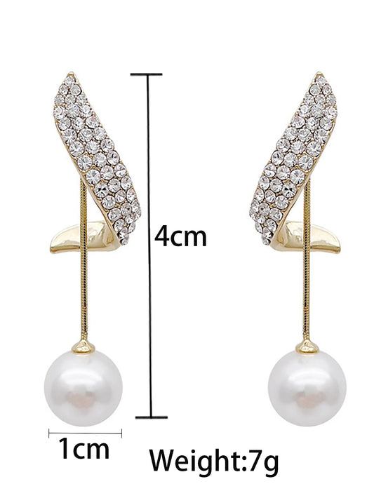 2 fashionable and gorgeous women's long diamond inlaid pearl geometric earrings, party and dinner party accessories