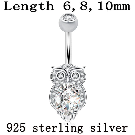 Belly button ring real 925 sterling silver navel ring owl nighthawk bird of Minerva body jewelry free shipping piercing jewelry