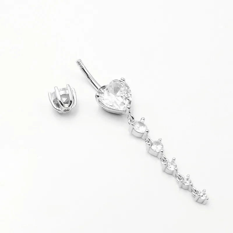 925 sterling silver Belly Button Rings 14G CZ heart shape Navel Rings Belly Rings Belly Piercing for Women Girls Body Jewelry