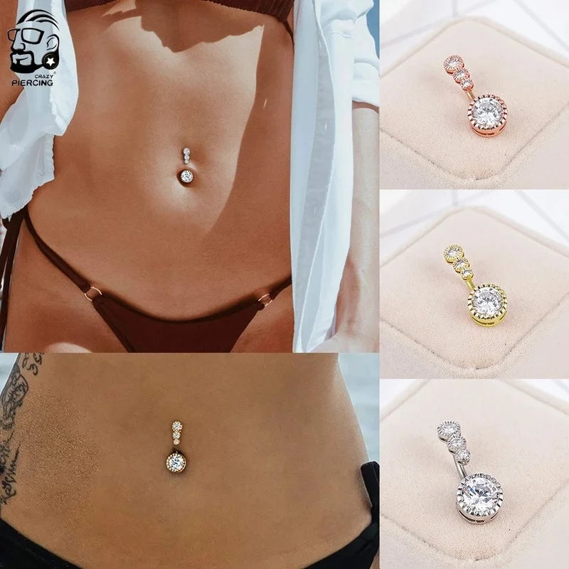 Heart Belly Button Ring Navel Piercing Female Sterling Silver 14G Belly Barball Piercing Ring Body Jewelry Navel Ring Umbilical