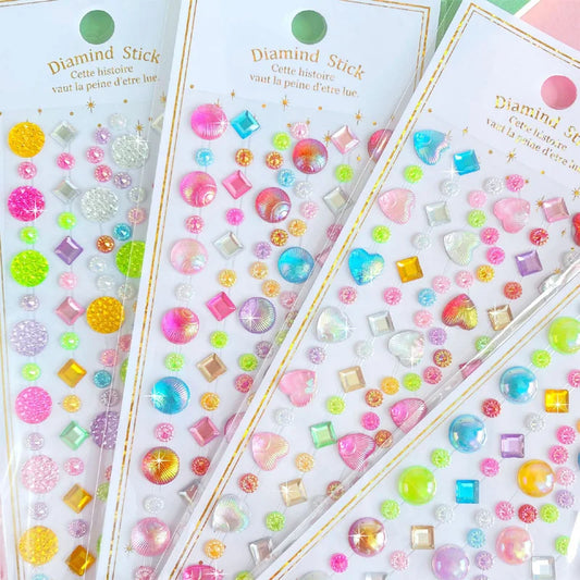 6 Sheets/Set Kids Reward 3D Diamond Crystal Gem Colorful Shiny Stickers Lovely Creative DIY Mobile Phone Case Decoration