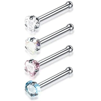 4PCS Surgical Steel Heart Nose Ring Stud Pack Real Star L Shape Nose Piercing Stud Set Square Nose Rings Set Piercing Nariz Lote