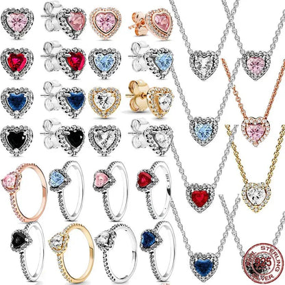 Hot selling 925 sterling silver heart-shaped luxury ring necklace earrings fashionable and exquisite festival jewelry gifts