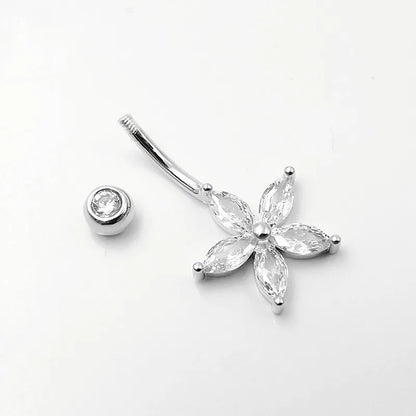 1pc Flower Navel Ring 925 Sterling Silver  Belly button Rings Bar Barbell  Body Piercing jewelry for women