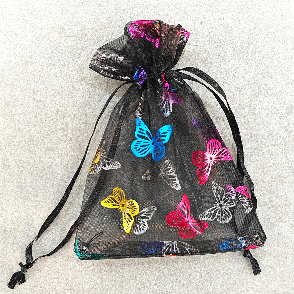 10/25/50pcs Rainbow Butterfly Organza Jewelry Bag 9x12 10x15cm Drawstring Gift Bag Wedding Party Christmas Candy Jewelry Packing