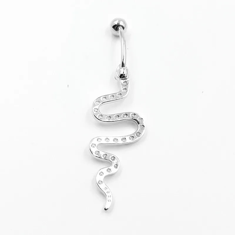 Snake Shape Belly Piercing 925 Sterling silver Navel rings Clear Cubic Zircon Belly Button Ring