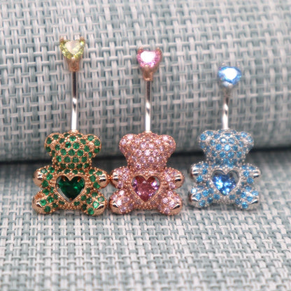 MIQIAO Belly Button Rings Cute Bear 925 Silver Piercing Belly Button New Arrival Luxury Pink Blue Green Body Jewelry