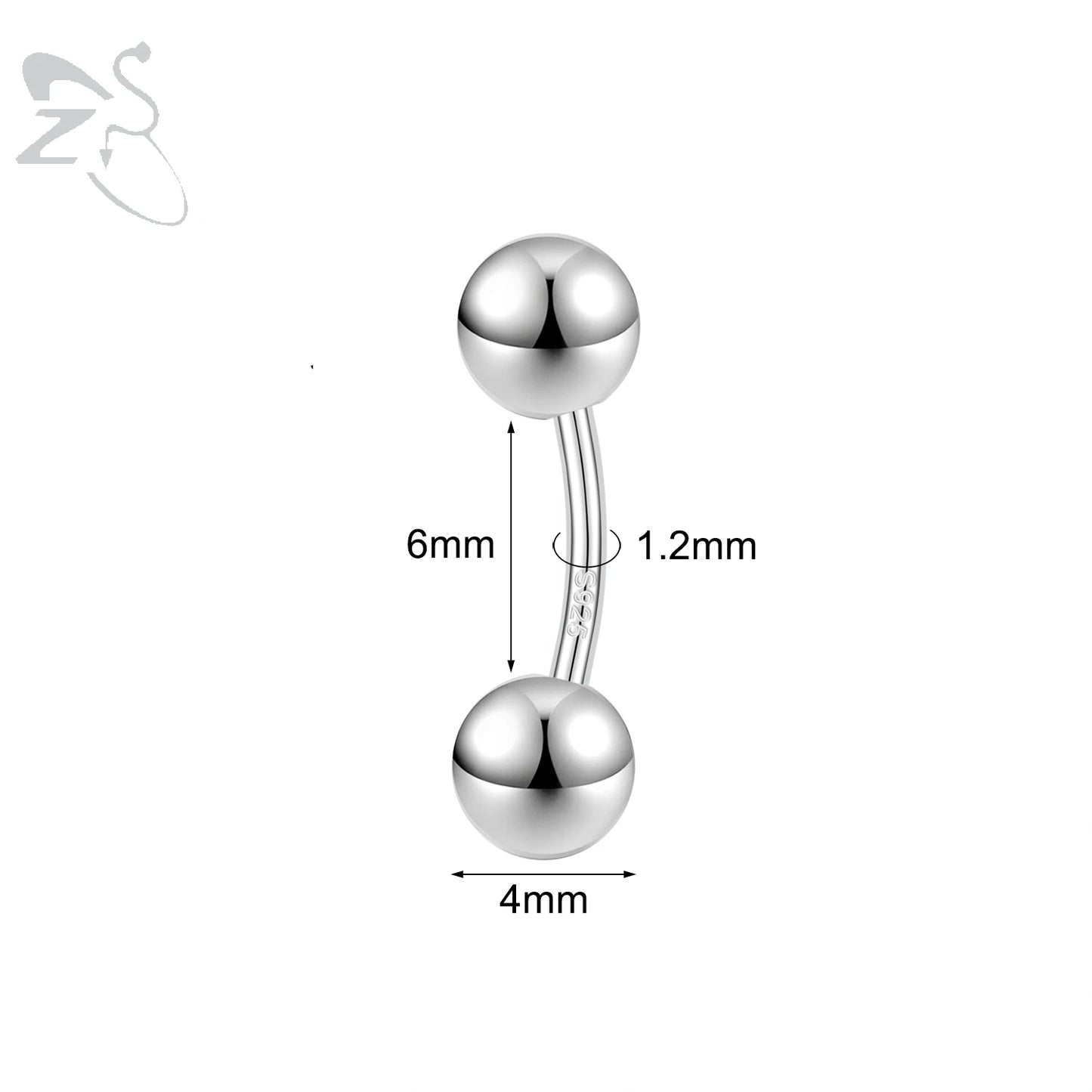 ZS 1PC Solid 925 Silver Curved Barbell Belly Ring Silver Color Belly Button Ring Minimalist Navel Piercing Eyebrow Rook Piercing