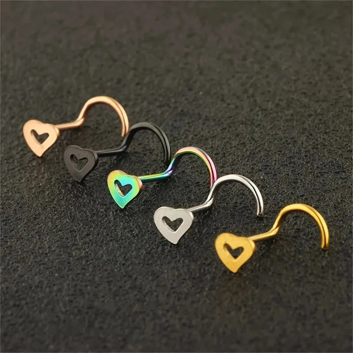 Hollow Heart Stainless Steel Nose Stud Set for Women, Nostril Piercing Nariz Pin Screw Body Jewelry