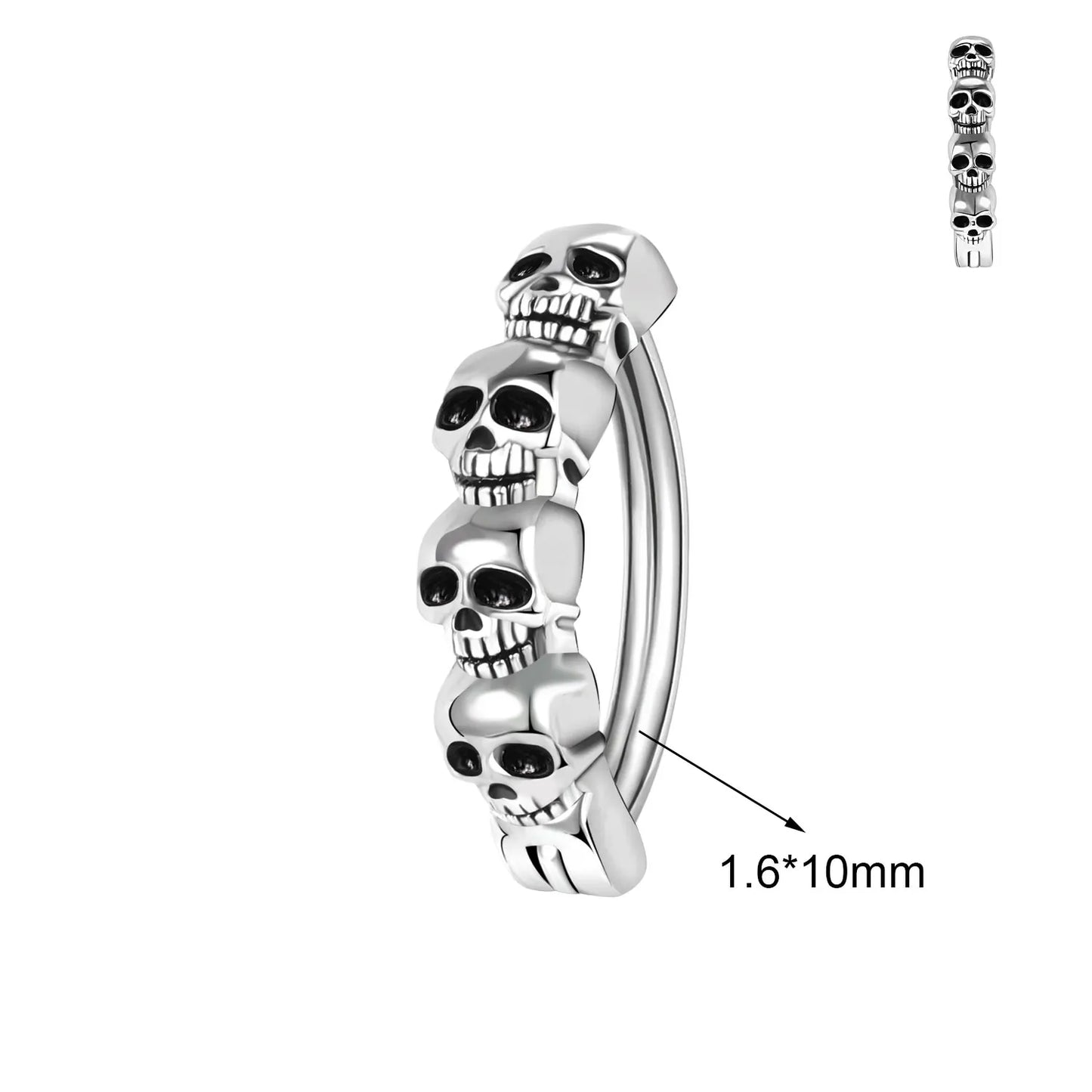 1PC 14/16G Punk Rock Belly Button Ring 925 Sliver Navel Piercing for Punk Men Women Vintage Skull Belly Ring Body Jewelry