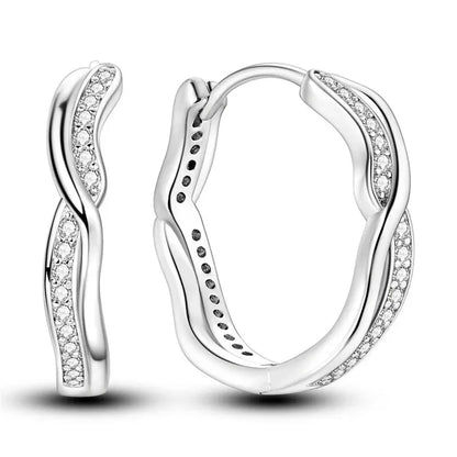 925 Sterling Silver Round Shaped Inlay Zircon Hoop Earrings Geometry Line Simple Women Girl Evening Party Brithday Gifts Jewelry